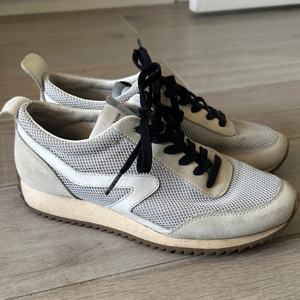 rag & bone Women's Cream Mesh & Suede Sneakers with Black Laces